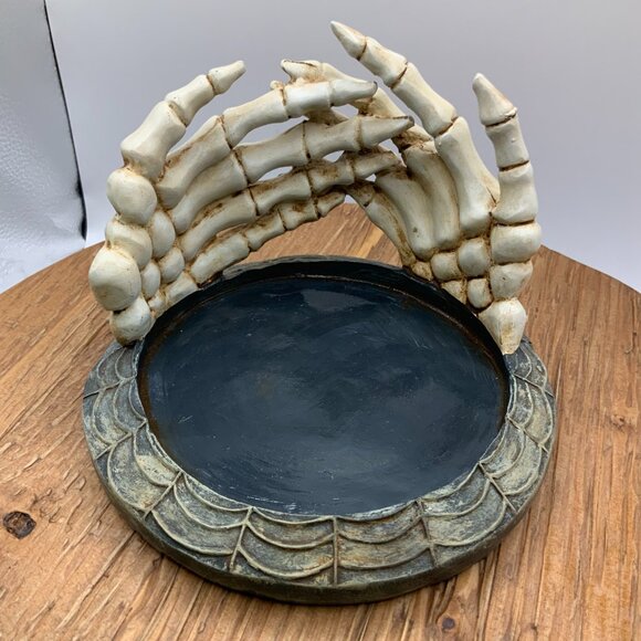 Yankee Candle Halloween Skeleton Bones Hands Spider Web Base Jar Candle Holder - Picture 2 of 6